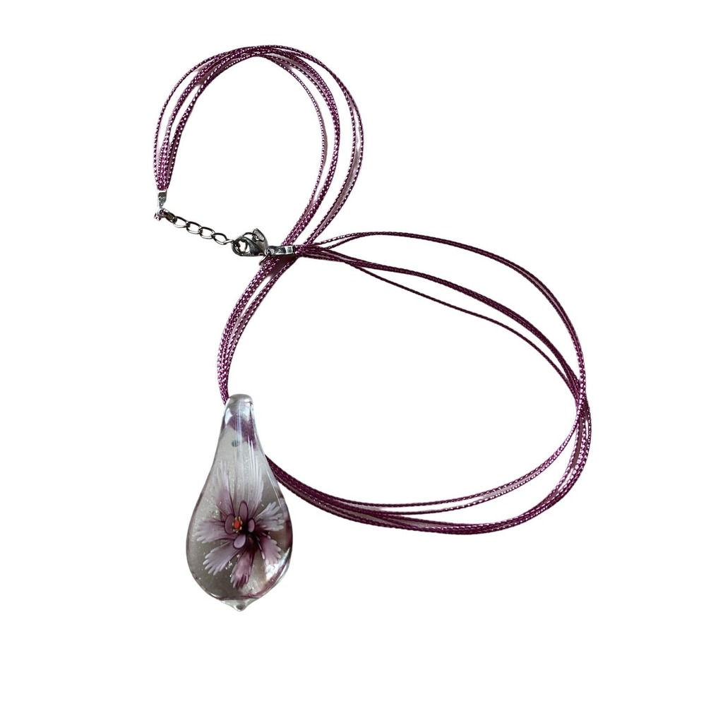 Unbranded Glass Pendant Necklace Women OS Purple Good Floral Teardrop Artisan - Picture 9 of 10